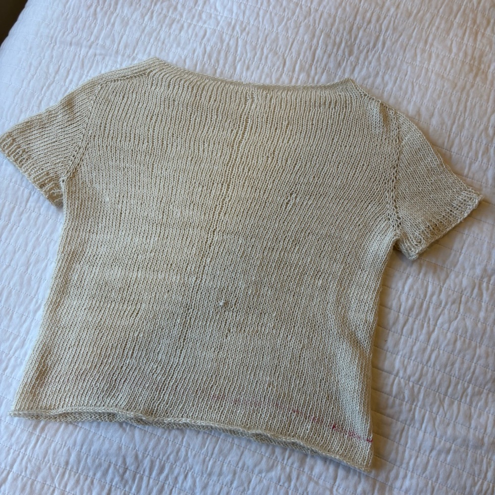 Hand Knit White Cotton Short Sleeve Tee - Picture 3 of 8
